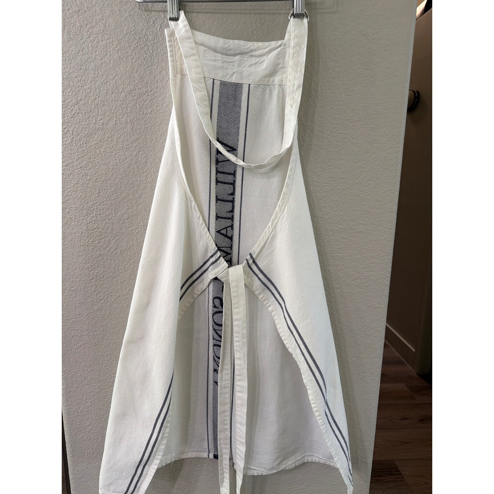 Williams Sonoma Logo Cotton Twill Apron White Navy Blue Stripe Adjustable - Picture 2 of 5